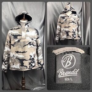 Brandit Camo Anorak Jacket Large Military Hooded Pockets Hunting Tactical Winter